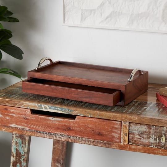 18.25" Wood Hidden Drawer Tray with Black Metal Handles
